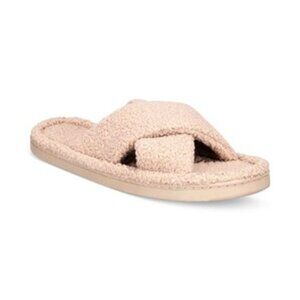 Jenni Womens 11/12 Faux-Sherpa Cross-Strap Slide Boxed Slippers Toffee $35 157